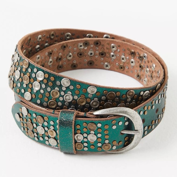 Free People Accessories - Free People Green Viper Studded Leather Belt NWT Xs/S